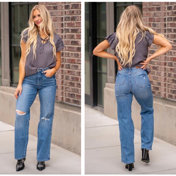 JUDY BLUE Austin Tummy Control High Rise Straight Jeans Med Blue Sz 18W {3D40} - Picture 1 of 2